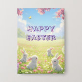 Lavender Easter Cute White Bunny Floral Spring  Button (Voorkant)
