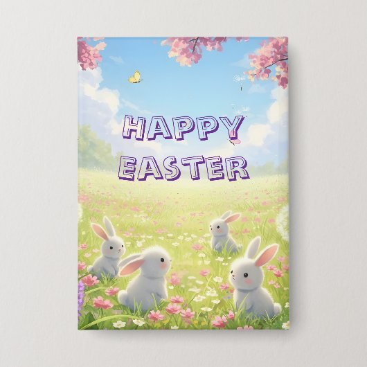 Lavender Easter Cute White Bunny Floral Spring  Button (Voorkant)