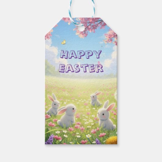 Lavender Easter Cute White Bunny Floral Spring  Cadeaulabel (Voorkant)