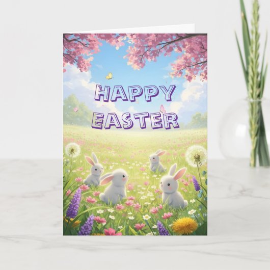 Lavender Easter Cute White Bunny Floral Spring  Feestdagen Kaart (Voorkant)