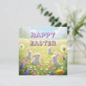 Lavender Easter Cute White Bunny Floral Spring  Feestdagenkaart (Staand voorkant)