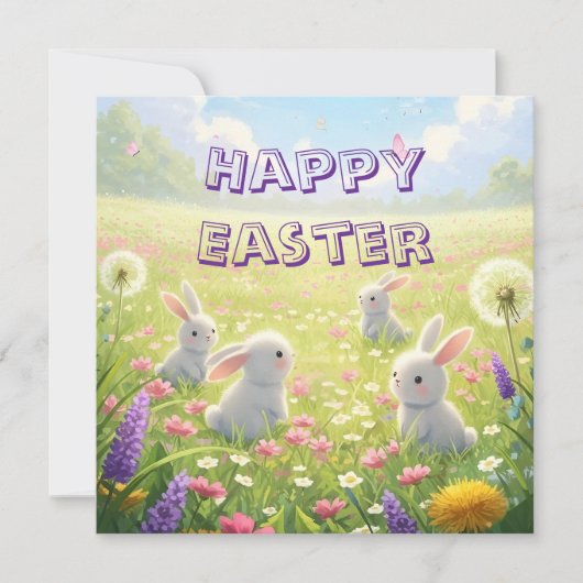 Lavender Easter Cute White Bunny Floral Spring  Feestdagenkaart (Voorkant)