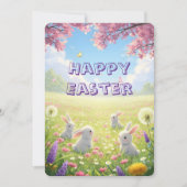Lavender Easter Cute White Bunny Floral Spring Feestdagenkaart (Voorkant)