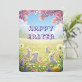 Lavender Easter Cute White Bunny Floral Spring Feestdagenkaart (Staand voorkant)
