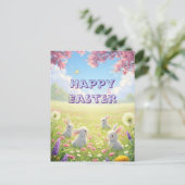 Lavender Easter Cute White Bunny Floral Spring  Feestdagenkaart (Staand voorkant)