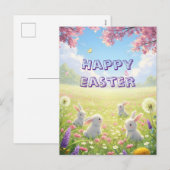Lavender Easter Cute White Bunny Floral Spring  Feestdagenkaart (Voorkant / Achterkant)