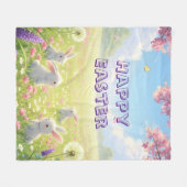 Lavender Easter Cute White Bunny Floral Spring  Fleece Deken (Voorkant (Horizontaal))