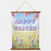 Lavender Easter Cute White Bunny Floral Spring Hangend Wandkleed (Voorkant)