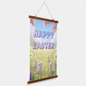 Lavender Easter Cute White Bunny Floral Spring Hangend Wandkleed (Gebogen)