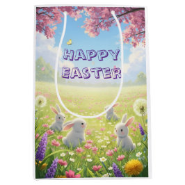 Lavender Easter Cute White Bunny Floral Spring  Medium Cadeauzakje