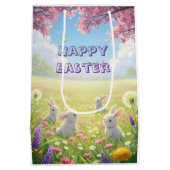 Lavender Easter Cute White Bunny Floral Spring  Medium Cadeauzakje (Achterkant)