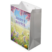 Lavender Easter Cute White Bunny Floral Spring  Medium Cadeauzakje (Achterkant Gekanteld)
