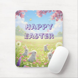 Lavender Easter Cute White Bunny Floral Spring  Muismat