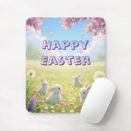 Lavender Easter Cute White Bunny Floral Spring Muismat (Met muis)