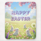 Lavender Easter Cute White Bunny Floral Spring Muismat (Voorkant)