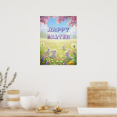 Lavender Easter Cute White Bunny Floral Spring  Poster (Keuken)