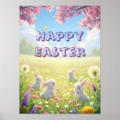 Lavender Easter Cute White Bunny Floral Spring  Poster (Voorkant)