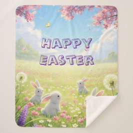 Lavender Easter Cute White Bunny Floral Spring  Sherpa Deken