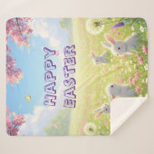 Lavender Easter Cute White Bunny Floral Spring  Sherpa Deken (Voorkant (horizontaal))