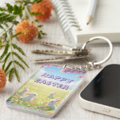 Lavender Easter Cute White Bunny Floral Spring  Sleutelhanger (Voorkant Rechts)