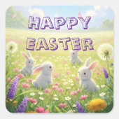 Lavender Easter Cute White Bunny Floral Spring Vierkante Sticker (Voorkant)