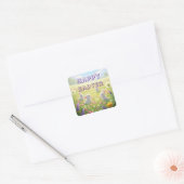 Lavender Easter Cute White Bunny Floral Spring Vierkante Sticker (Envelop)