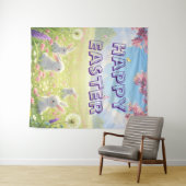 Lavender Easter Cute White Bunny Floral Spring Wandkleed (In Situ (horizontaal))