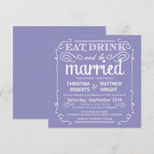 Lavender Eat Drink en huwelijksuitnodigingen Kaart (Voorkant / Achterkant)