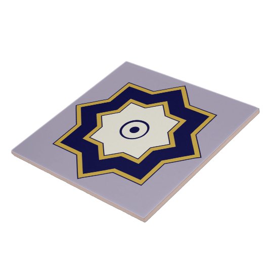Lavender, Ecru en Navy Blue Middle East Tile Tegeltje (Zijkant)