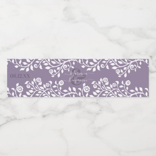 Lavender Elegant Boho Floral Personalized Wedding Waterfles Etiket (Enkel label)