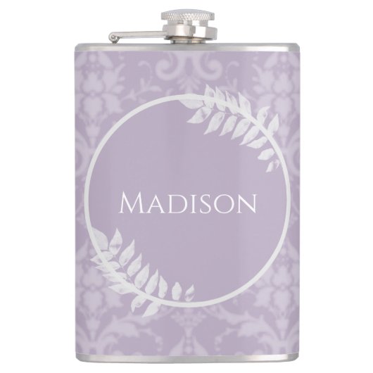 Lavender Elegant Damask Flask Heupfles (Voorkant)