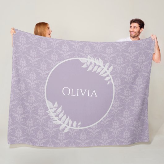 Lavender Elegant Damask gepersonaliseerd Fleece Deken (In situ)