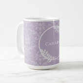 Lavender Elegant Damask gepersonaliseerd Koffiemok (Voorkant links)