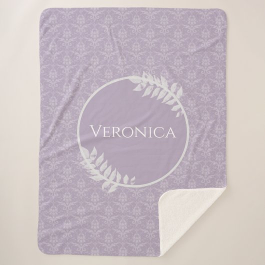 Lavender Elegant Damask gepersonaliseerd Sherpa Deken (Voorkant)