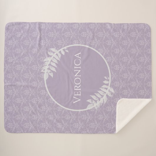 Lavender Elegant Damask gepersonaliseerd Sherpa Deken (Voorkant (horizontaal))