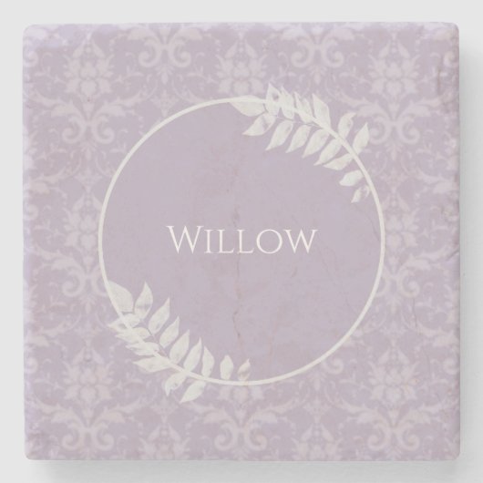 Lavender Elegant Damask gepersonaliseerd Stenen Onderzetter (Voorkant)