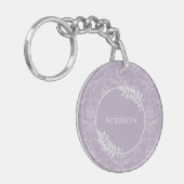 Lavender Elegant Damask gepersonaliseerde Sleutelh Sleutelhanger (Voorkant Links)