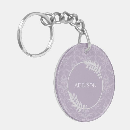 Lavender Elegant Damask gepersonaliseerde Sleutelh Sleutelhanger (Voorkant Links)