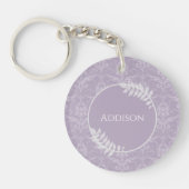 Lavender Elegant Damask gepersonaliseerde Sleutelh Sleutelhanger (Voorkant)