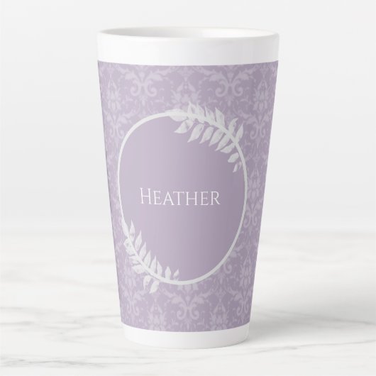 Lavender Elegant Damask persoonlijke latte Mok (Voorkant)