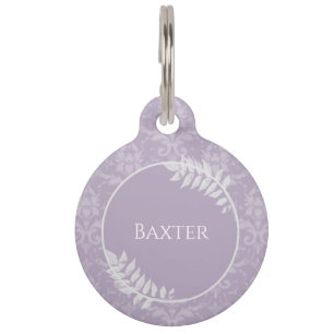 Lavender Elegant Damask Round Pet Tag Huisdierpenning