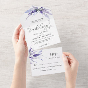 Lavender Elegant Lila Floral Botanical Wedding All In One Uitnodiging
