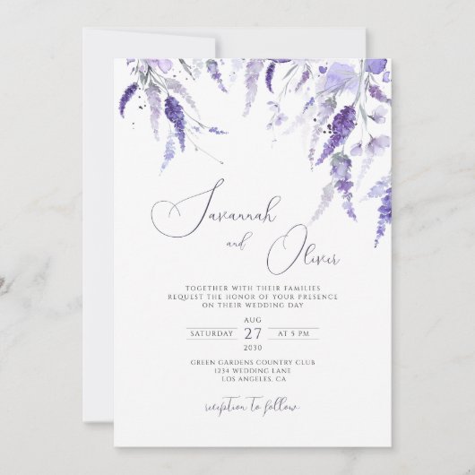 Lavender Elegant Meadow Wildflower Floral Wedding Kaart (Voorkant)