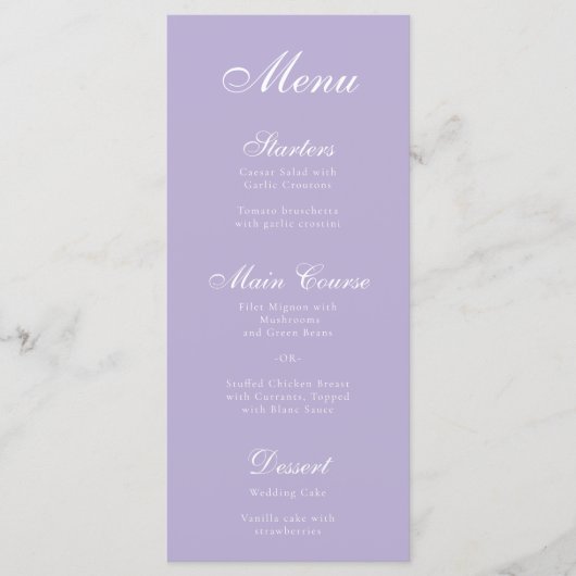 Lavender Elegant Script Calligraphy Simple Paars Menu (Voorkant)