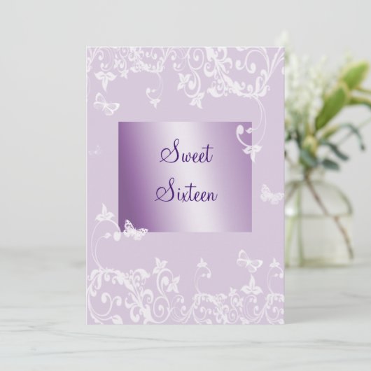 Lavender Elegant Sweet Sixteen Birthday Uitnodigin Kaart (Staand voorkant)