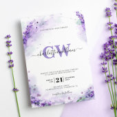 Lavender Elegant Waterverf Monogram Wedding Kaart