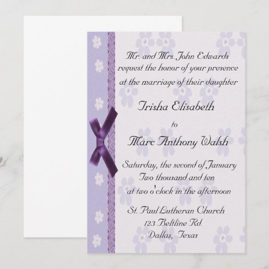Lavender Elegant Wedding Invitation Kaart (Voorkant / Achterkant)