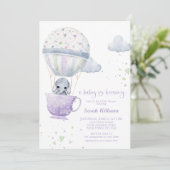Lavender Elephant Baby is Baby shower Kaart (Staand voorkant)