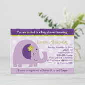 Lavender Elephant Baby shower Invitation Kaart (Staand voorkant)