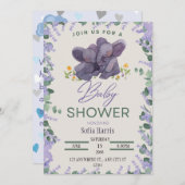 Lavender Elephant Baby shower Invitation Kaart (Voorkant / Achterkant)